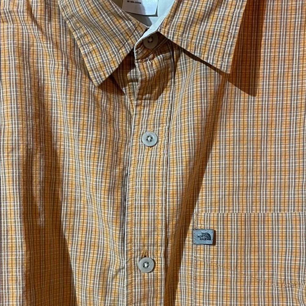 North Face A5 Men's Orange Plaid Button Down Short Sleeve Shirt